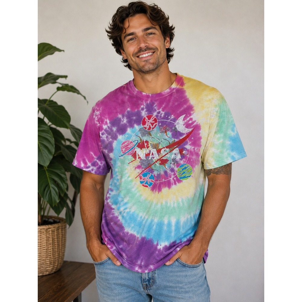 Fifth Sun NASA Tie Dye Graphic T-Shirt Unisex Medium Large Space Planets Floral